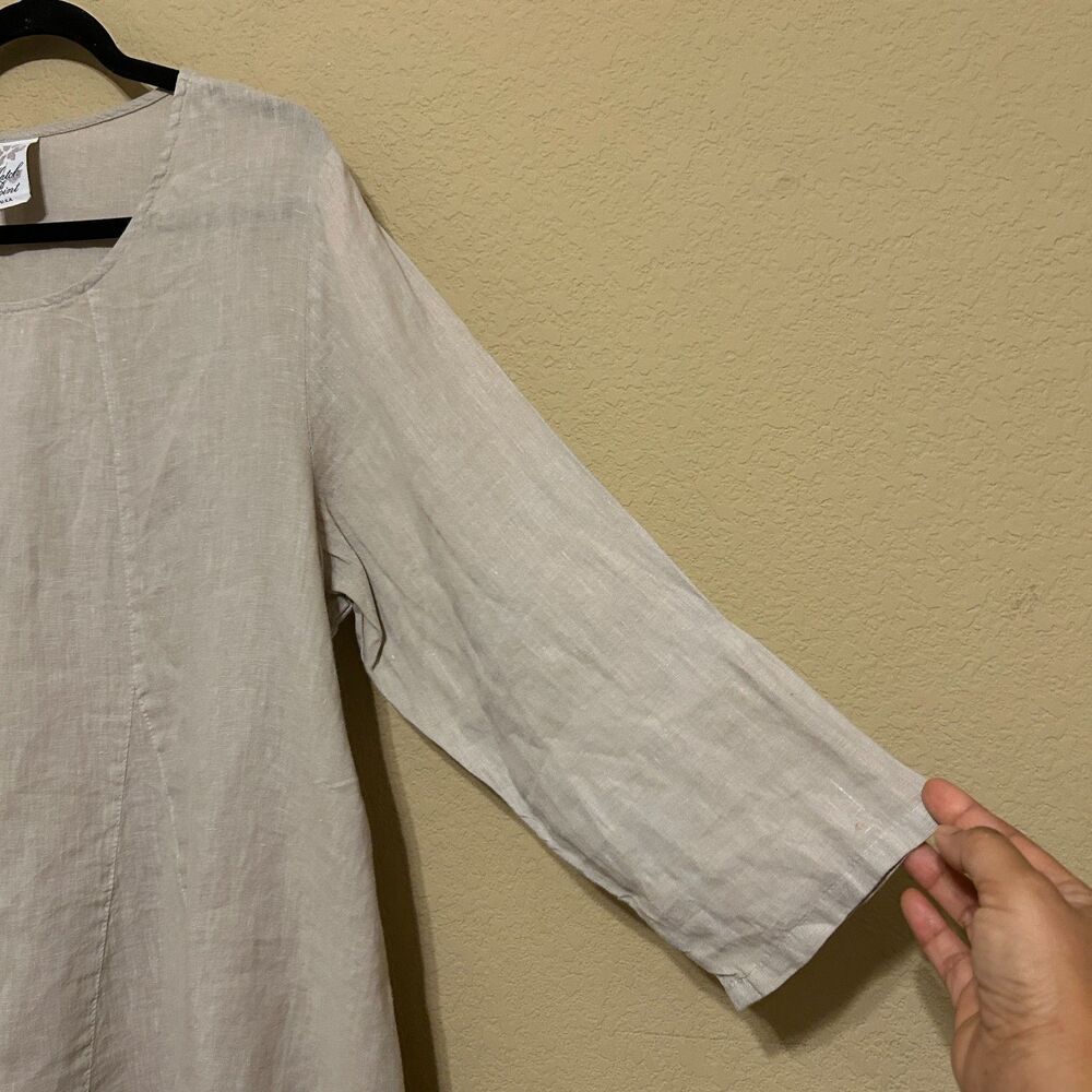 Match Point 100% Linen Tunic Top Womens Large Tan Brown Coastal Beachy Lagenlook - Picture 5 of 8